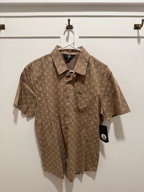 NWT Volcom Men's Brown Patterned Short Sleeve Button-Up Shirt